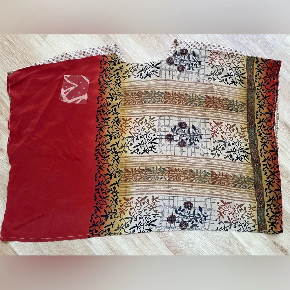Kantha Bae v-neck blouse tunic mini Muu cream tan burnt orange rare One Size - Picture 6 of 6